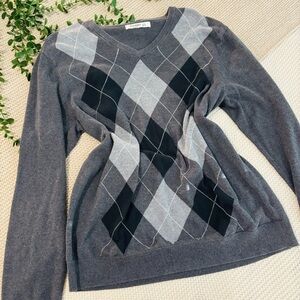 Old Navy Gray Argyle V-Neck Sweater
